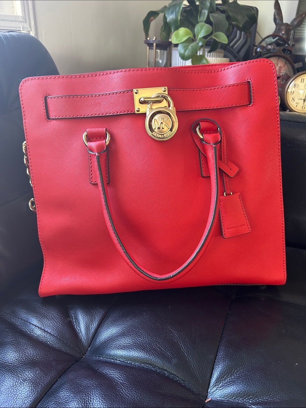 Michael Kors HAMILTON LARGE MANDARIN & GOLD SAFFIANO LEATHER TOTE BAG